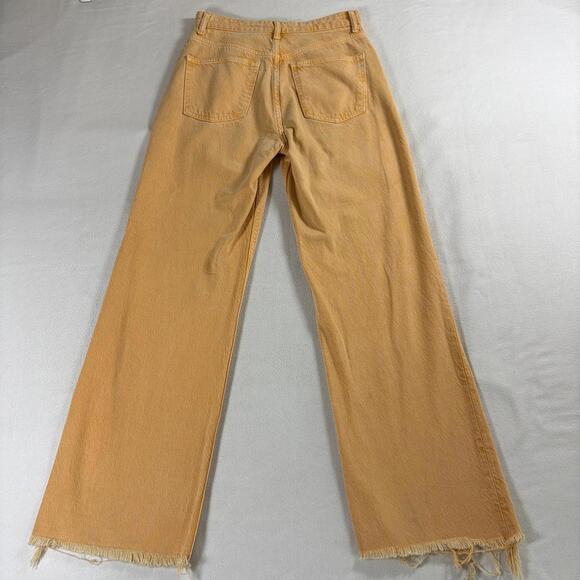 ZARA Wide Leg Jeans Orange Tag 28 High Rise Raw Hem Cropped Straight - Picture 8 of 8